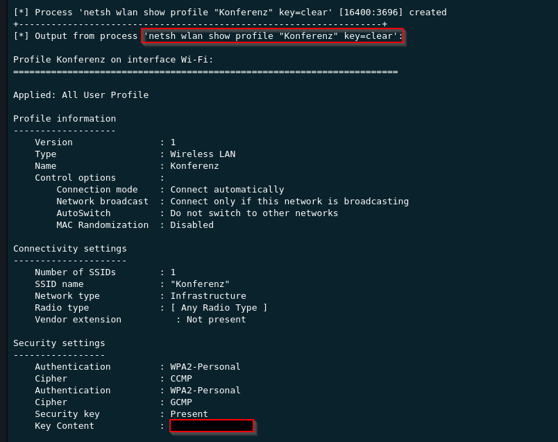 Extracting the cleartext key via netsh